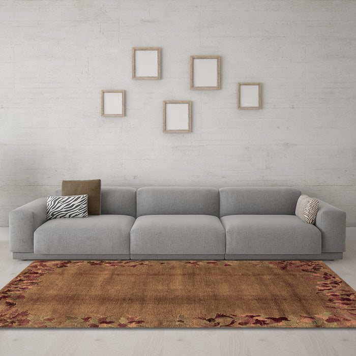 Machine Washable Abstract Brown Modern Rug in a Living Room,, wshabs1889brn