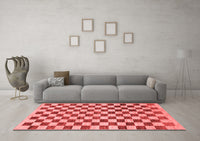 Machine Washable Checkered Red Modern Rug, wshabs188red