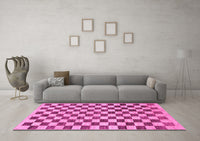 Machine Washable Checkered Pink Modern Rug, wshabs188pnk