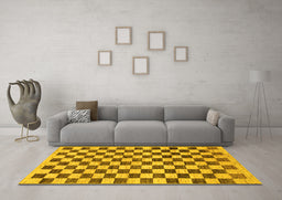 Machine Washable Checkered Yellow Modern Rug in a Living Room, wshabs188yw