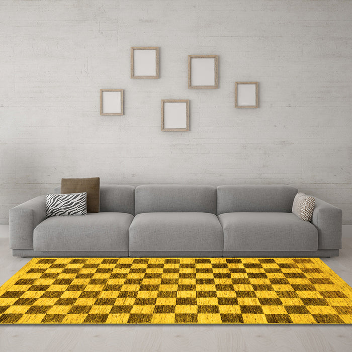Machine Washable Checkered Yellow Modern Rug in a Living Room, wshabs188yw