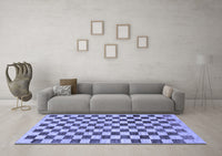 Machine Washable Checkered Blue Modern Rug, wshabs188blu