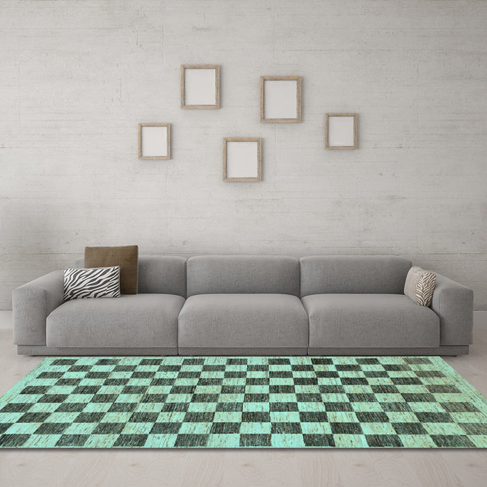 Machine Washable Checkered Light Blue Modern Rug in a Living Room, wshabs188lblu