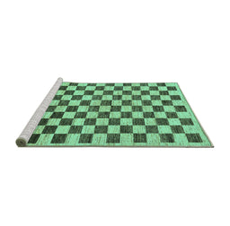 Sideview of Machine Washable Checkered Turquoise Modern Area Rugs, wshabs188turq