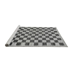 Sideview of Machine Washable Checkered Gray Modern Rug, wshabs188gry