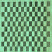 Square Machine Washable Checkered Turquoise Modern Area Rugs, wshabs188turq