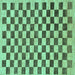 Square Checkered Turquoise Modern Rug, abs188turq