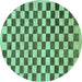 Round Machine Washable Checkered Turquoise Modern Area Rugs, wshabs188turq