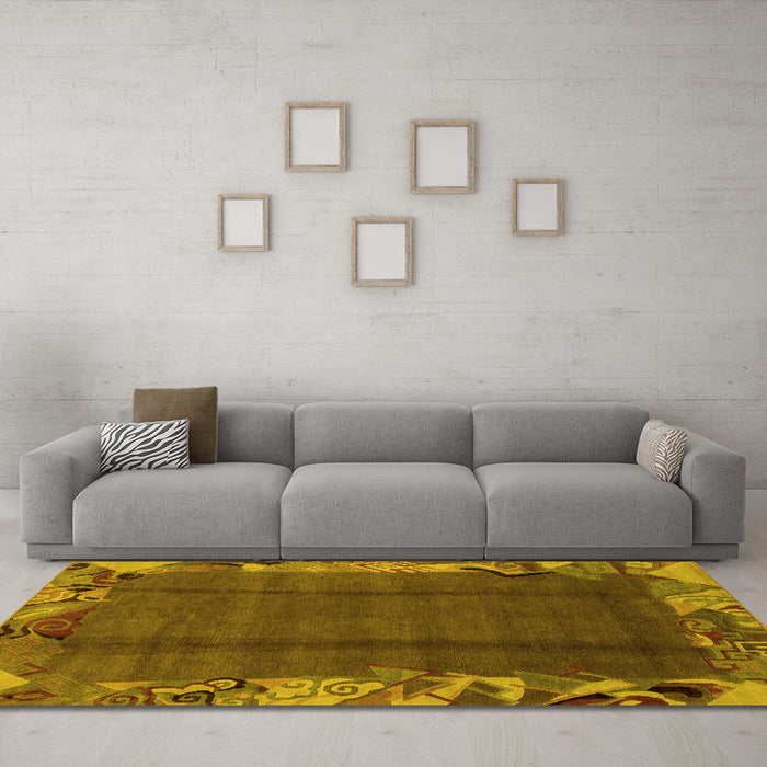 Machine Washable Abstract Yellow Modern Rug in a Living Room, wshabs1890yw
