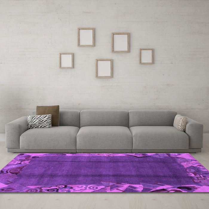 Machine Washable Abstract Purple Modern Area Rugs in a Living Room, wshabs1890pur