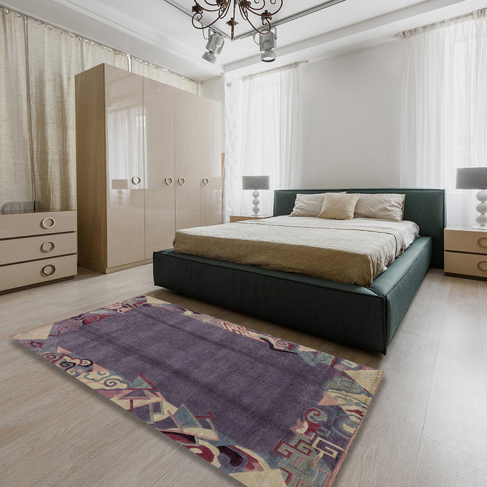 Abstract Rose Purple Modern Rug in a Bedroom, abs1890