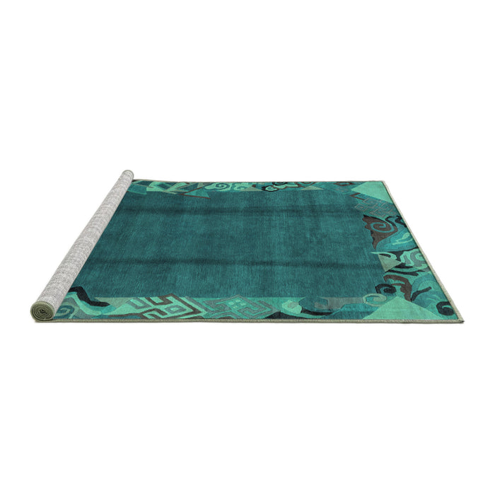Sideview of Machine Washable Abstract Turquoise Modern Area Rugs, wshabs1890turq