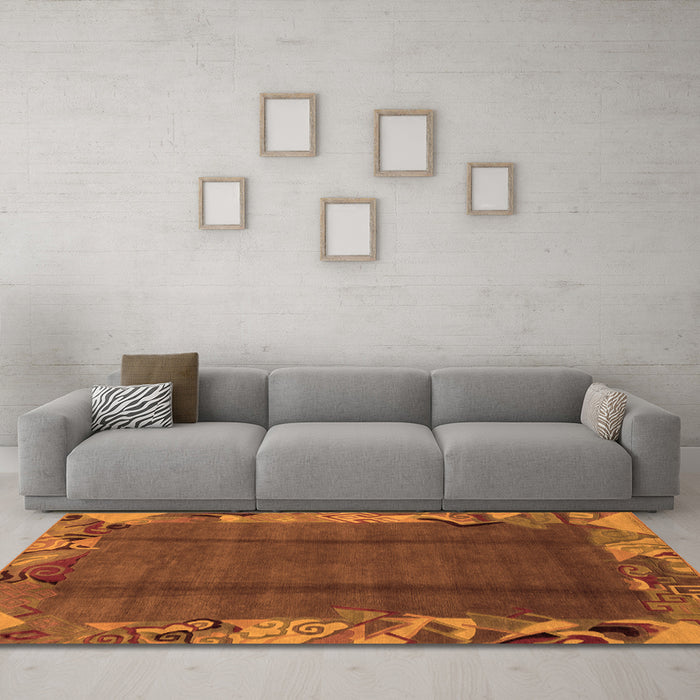 Machine Washable Abstract Orange Modern Area Rugs in a Living Room, wshabs1890org