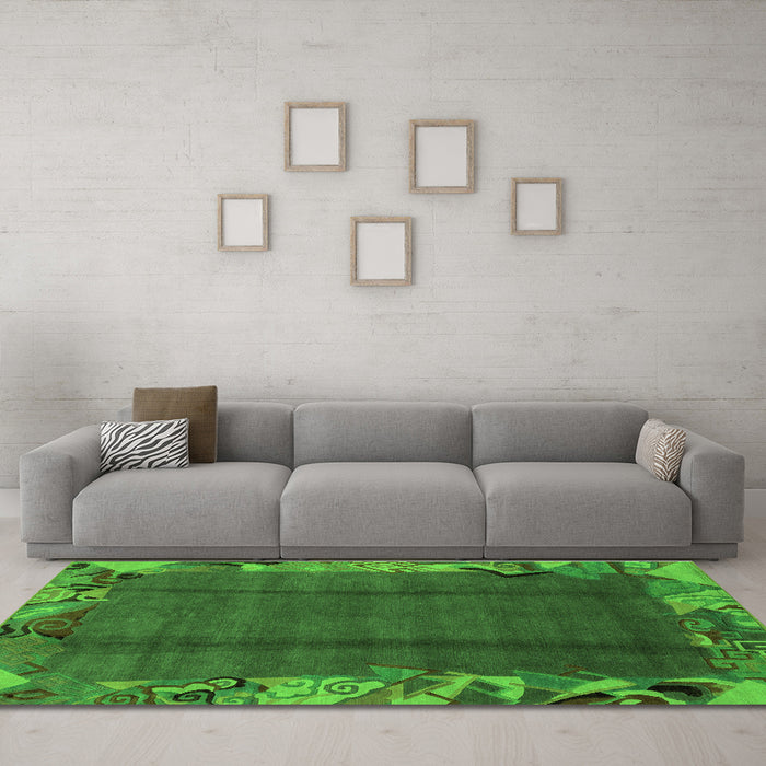 Machine Washable Abstract Green Modern Area Rugs in a Living Room,, wshabs1890grn