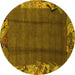 Round Machine Washable Abstract Yellow Modern Rug, wshabs1890yw