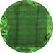 Round Machine Washable Abstract Green Modern Area Rugs, wshabs1890grn