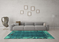 Machine Washable Abstract Turquoise Modern Rug, wshabs1890turq