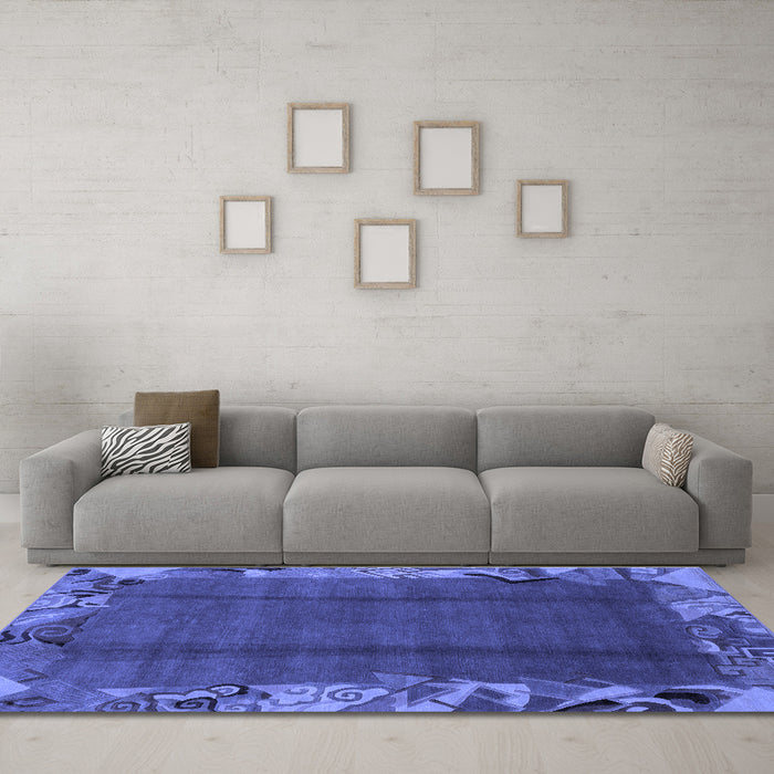 Machine Washable Abstract Blue Modern Rug in a Living Room, wshabs1890blu