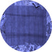 Round Abstract Blue Modern Rug, abs1890blu