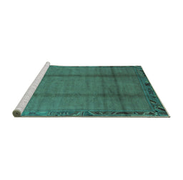 Sideview of Machine Washable Abstract Turquoise Modern Area Rugs, wshabs1891turq