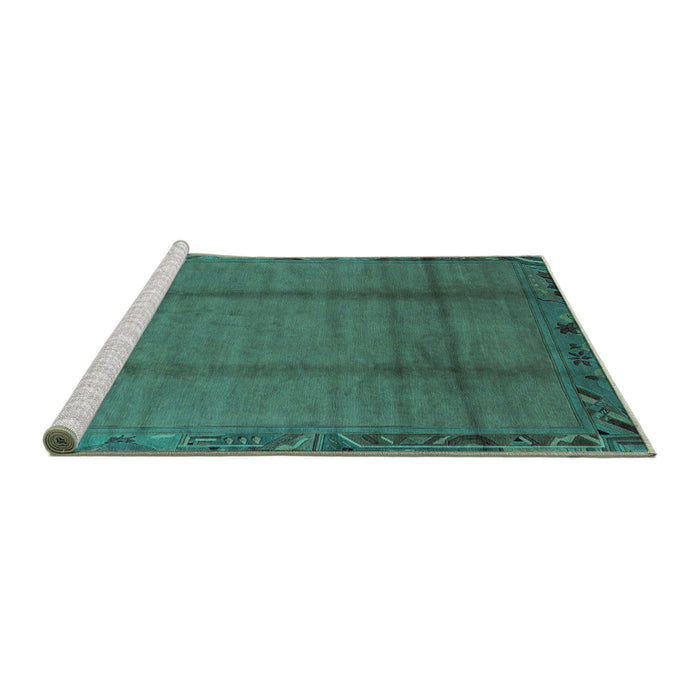 Sideview of Machine Washable Abstract Turquoise Modern Area Rugs, wshabs1891turq
