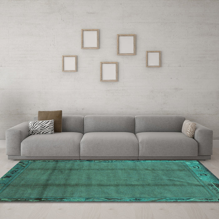 Machine Washable Abstract Turquoise Modern Area Rugs in a Living Room,, wshabs1891turq