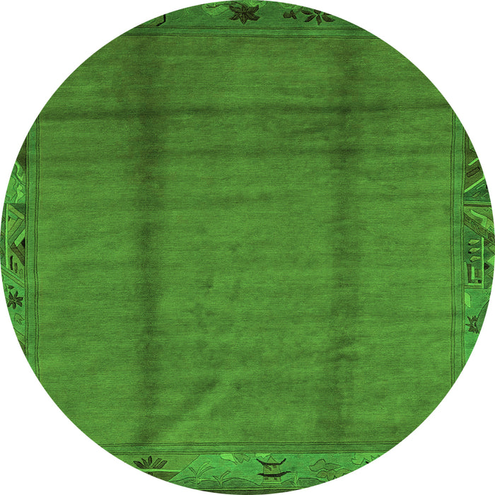 Round Machine Washable Abstract Green Modern Area Rugs, wshabs1891grn