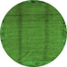 Round Machine Washable Abstract Green Modern Area Rugs, wshabs1891grn