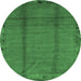 Round Machine Washable Abstract Emerald Green Modern Area Rugs, wshabs1891emgrn