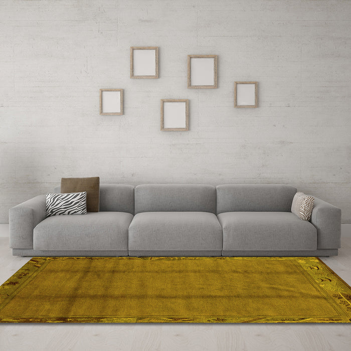 Machine Washable Abstract Yellow Modern Rug in a Living Room, wshabs1891yw