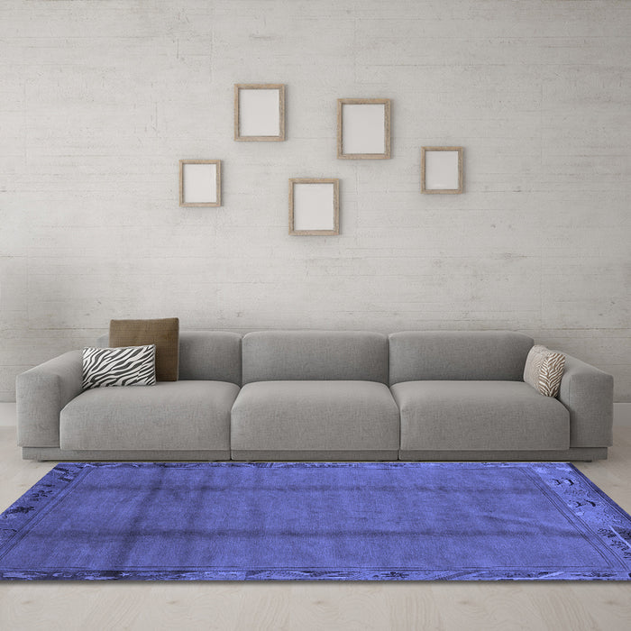 Machine Washable Abstract Blue Modern Rug in a Living Room, wshabs1891blu