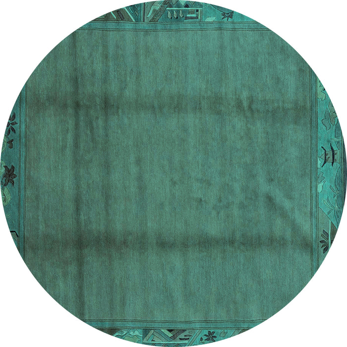 Round Machine Washable Abstract Turquoise Modern Area Rugs, wshabs1891turq