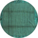 Round Machine Washable Abstract Turquoise Modern Area Rugs, wshabs1891turq