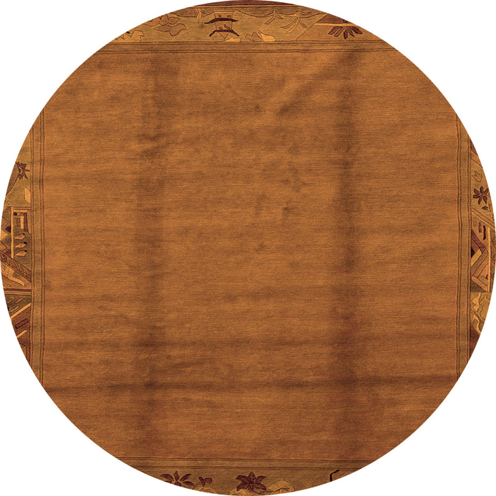 Round Machine Washable Abstract Orange Modern Area Rugs, wshabs1891org