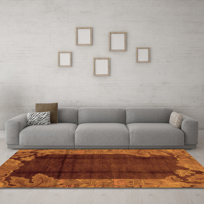 Machine Washable Abstract Orange Modern Area Rugs in a Living Room, wshabs1892org