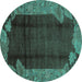 Round Machine Washable Abstract Turquoise Modern Area Rugs, wshabs1892turq