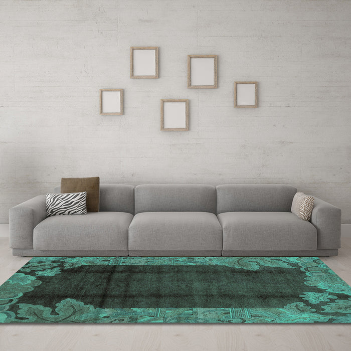 Machine Washable Abstract Turquoise Modern Area Rugs in a Living Room,, wshabs1892turq