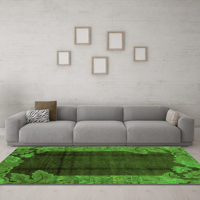Machine Washable Abstract Green Modern Area Rugs in a Living Room,, wshabs1892grn