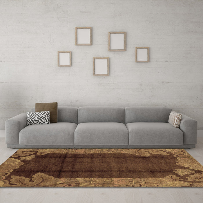 Machine Washable Abstract Brown Modern Rug in a Living Room,, wshabs1892brn