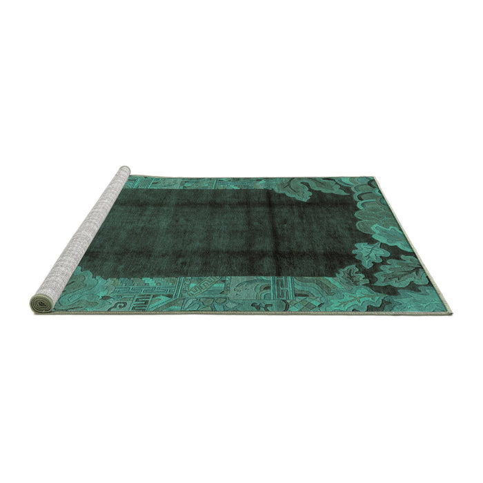 Sideview of Machine Washable Abstract Turquoise Modern Area Rugs, wshabs1892turq