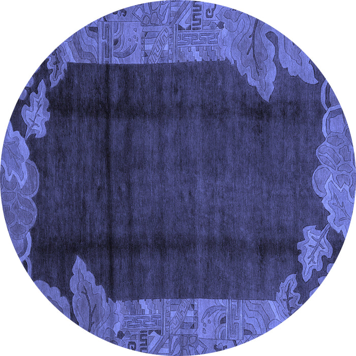 Round Abstract Blue Modern Rug, abs1892blu