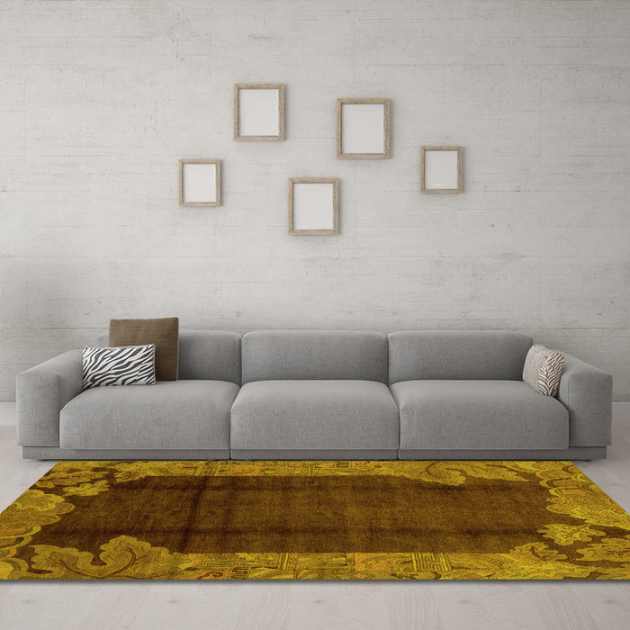 Machine Washable Abstract Yellow Modern Rug in a Living Room, wshabs1892yw