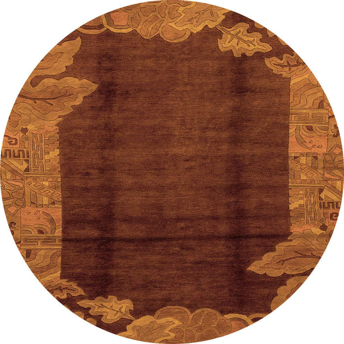Round Machine Washable Abstract Orange Modern Area Rugs, wshabs1892org