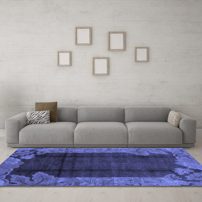 Machine Washable Abstract Blue Modern Rug in a Living Room, wshabs1892blu