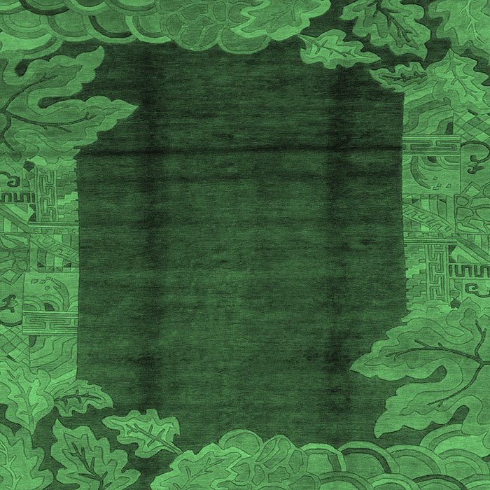 Square Machine Washable Abstract Emerald Green Modern Area Rugs, wshabs1892emgrn