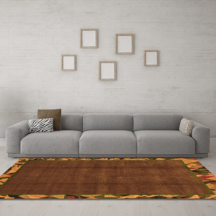 Machine Washable Abstract Orange Modern Area Rugs in a Living Room, wshabs1893org