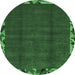 Round Machine Washable Abstract Emerald Green Modern Area Rugs, wshabs1893emgrn