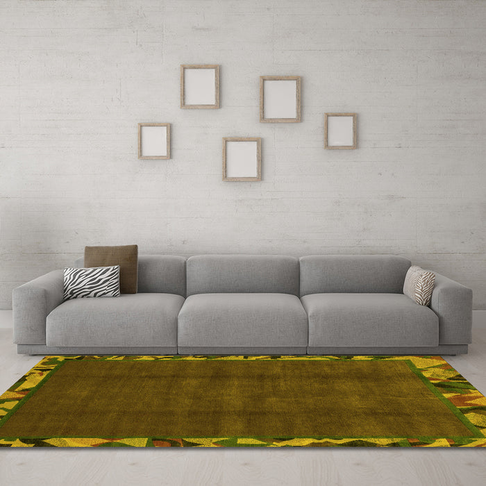Machine Washable Abstract Yellow Modern Rug in a Living Room, wshabs1893yw