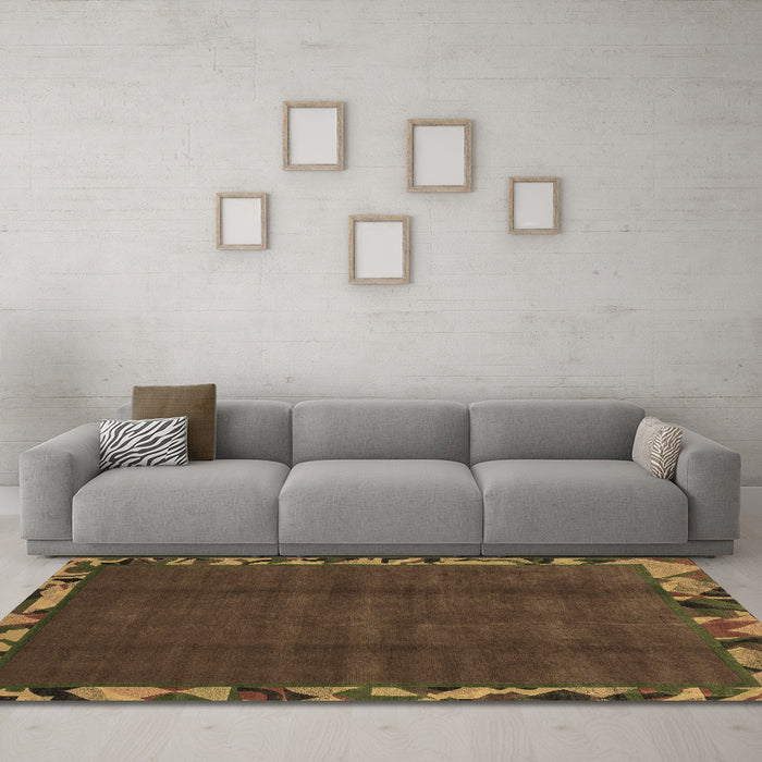 Machine Washable Abstract Brown Modern Rug in a Living Room,, wshabs1893brn