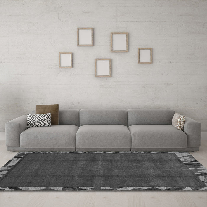 Machine Washable Abstract Gray Modern Rug in a Living Room,, wshabs1893gry